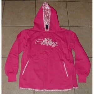 ESKIMO JOES Embroidered Sz XS Fuchsia Pink Hoodie Sweatshirt Pockets LIKE NEW